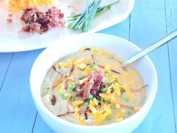 Loaded No Potato Soup with garnish SO Yummy and Healthy